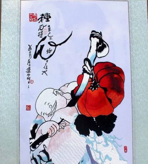 帮叔叔清货。70x50立体真丝手工苏绣画。...