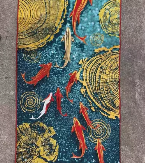 (转让，急用钱) 高价买的九鱼图山水画织锦...