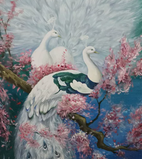 美容院搬迁，出手一幅纯手绘双孔雀油画，孔雀...