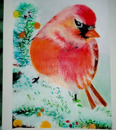 贺卡礼物装饰画油画绘画 雪松小肥啾,油画棒...
