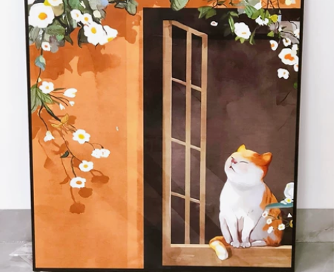 玄关装饰画猫咪餐厅挂画窗户走廊尽头过道挂画...