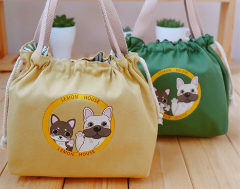 日式卡通可爱饭盒袋便当包手提袋抽绳帆布带饭...