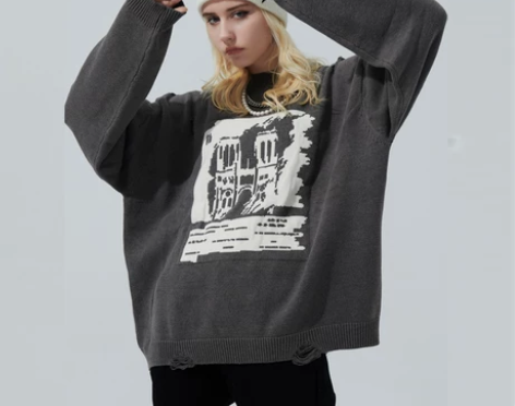 CODICE潮牌巴黎圣母院破坏毛衣男嘻哈情...