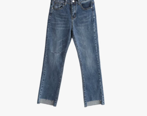 ?老人与海/直筒破洞牛仔裤chic复古港味...