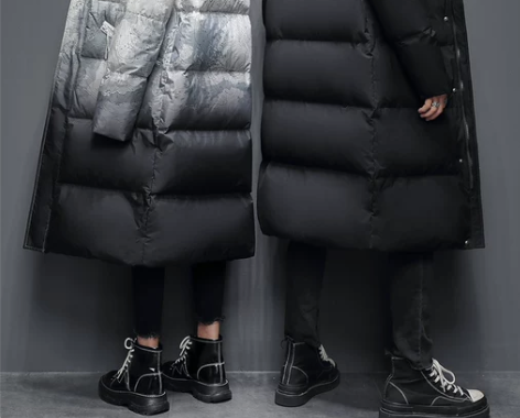 白鸭绒男女冬季渐变羽绒服男中长款过膝202...