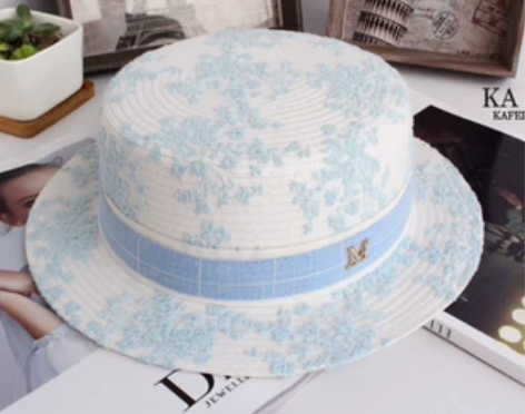 新款清新风M标蕾丝礼帽夏季女士出游遮阳帽休...