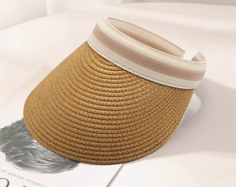 拉菲草空顶发箍帽子女夏季日本遮阳草帽沙滩紫...