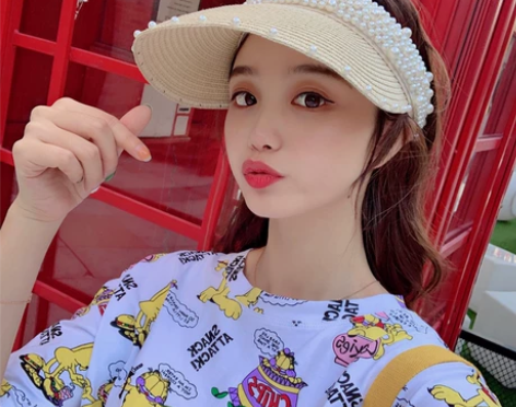 帽子女夏天小香风手工珍珠网红空顶帽出游沙滩...