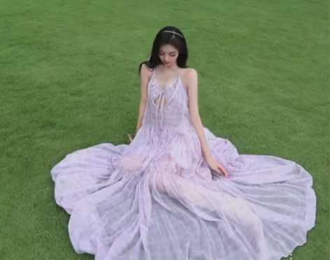 三亚海边度假沙滩裙子女夏季性感露背大摆雪纺...