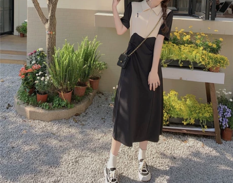 实拍2022夏季大码女装新款POLO领撞色...