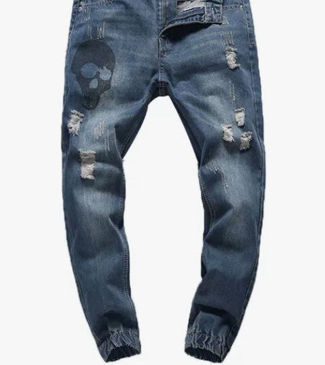 春夏季破洞小脚九分牛仔裤男潮宽松休闲哈伦束...