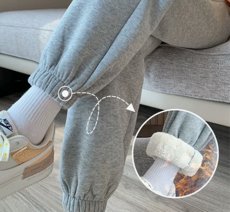 裤加绒 加厚裤子羊羔绒运动女高腰宽松束脚秋...