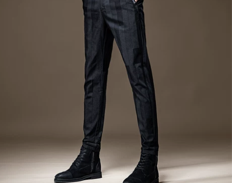 裤子休闲裤意大利轻奢条纹男士修身小脚春秋款...