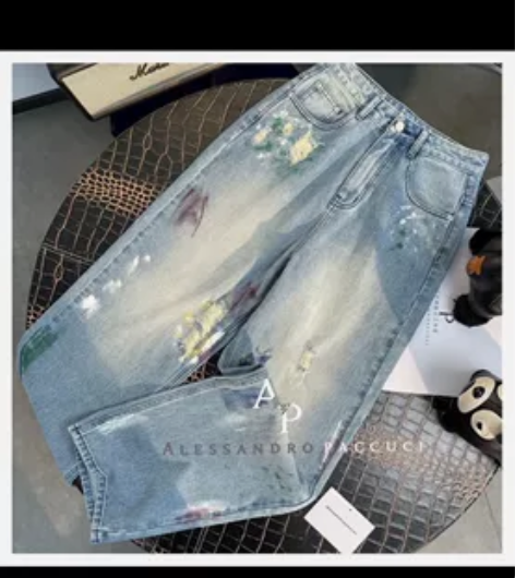 洛哥泼墨彩绘牛仔裤 8成新 穿过三回 L码...