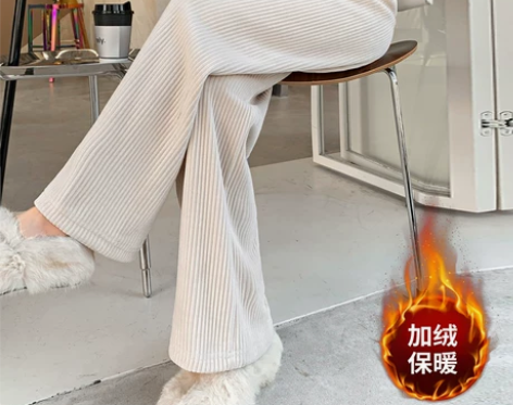 【狂欢价】加绒雪尼尔条绒阔腿裤女高腰垂感秋...