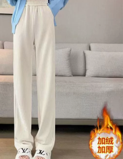 雪尼尔阔腿裤女秋冬加绒加厚针织裤子