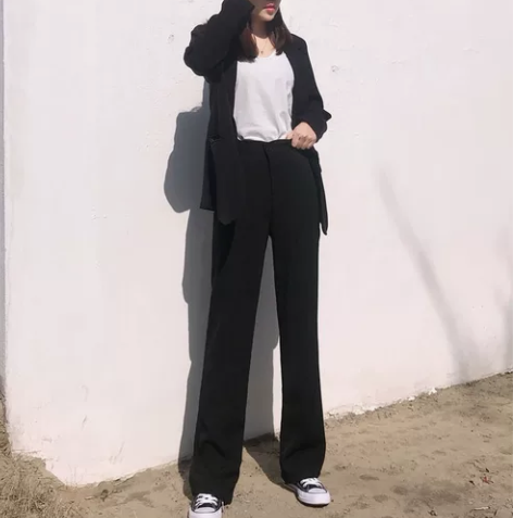 垂感阔腿裤女春装高腰坠感拖地裤直筒裤显瘦西...