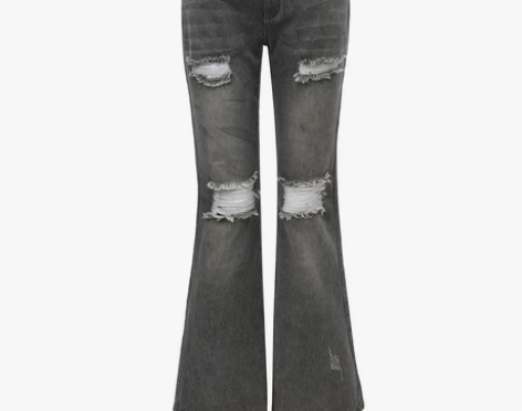 Ariseism复古破洞设计感水洗修身阔腿...