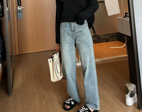 shezero 复古做旧直筒牛仔裤女202...