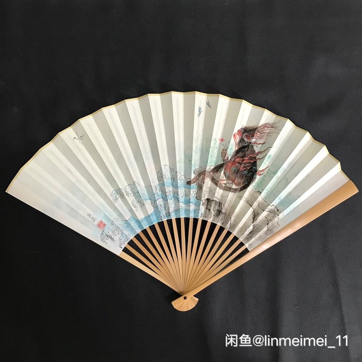 手绘折扇扇面山海经猴子 国画猴子工笔画尺寸...