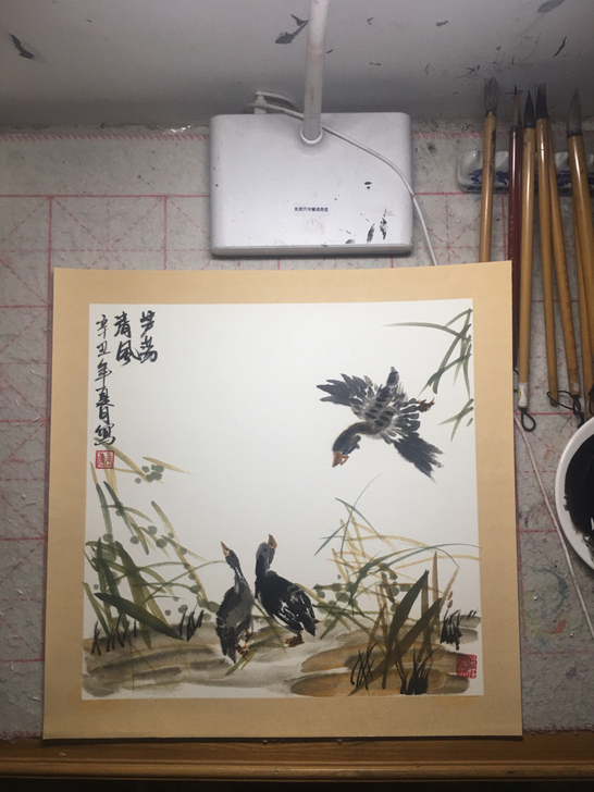 写意画、纯手绘、卡纸尺寸：38*38cm、...