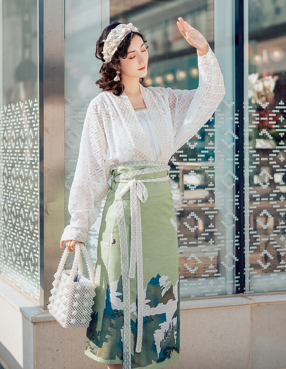 全新 池夏画心:涵烟 宋制飞机袖褙子两片裙...