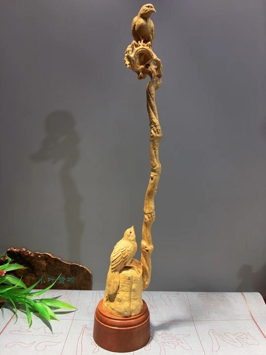 黄杨木雕花鸟实木雕刻工艺品新中式书房装饰品...