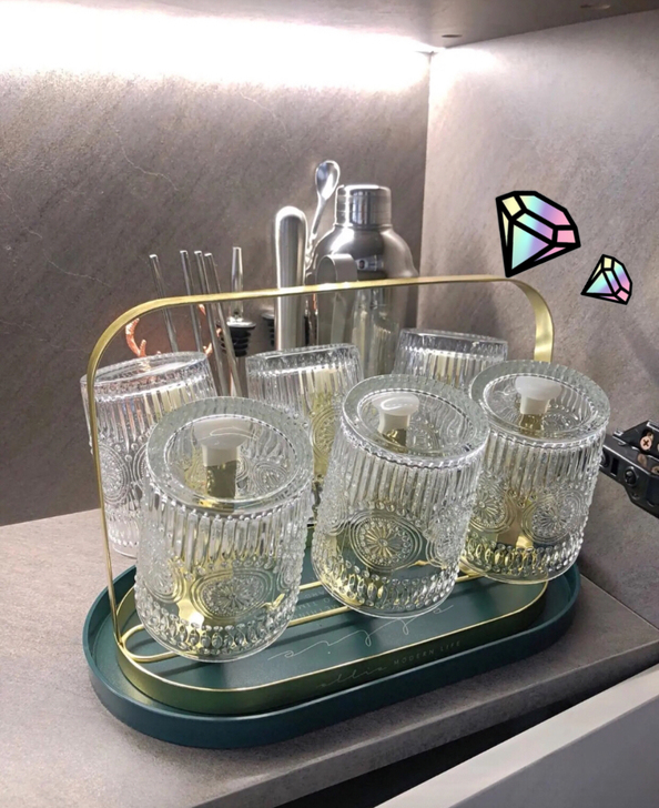 北欧铁艺放水杯架子倒挂防尘置物架玻璃杯托沥...