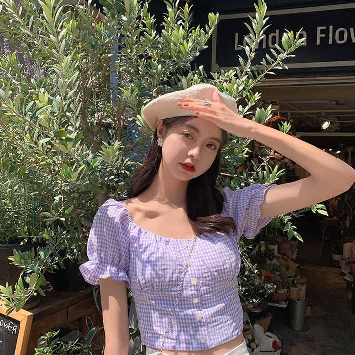 范智乔 法式复古上衣女夏设计感小众卡腰短款...