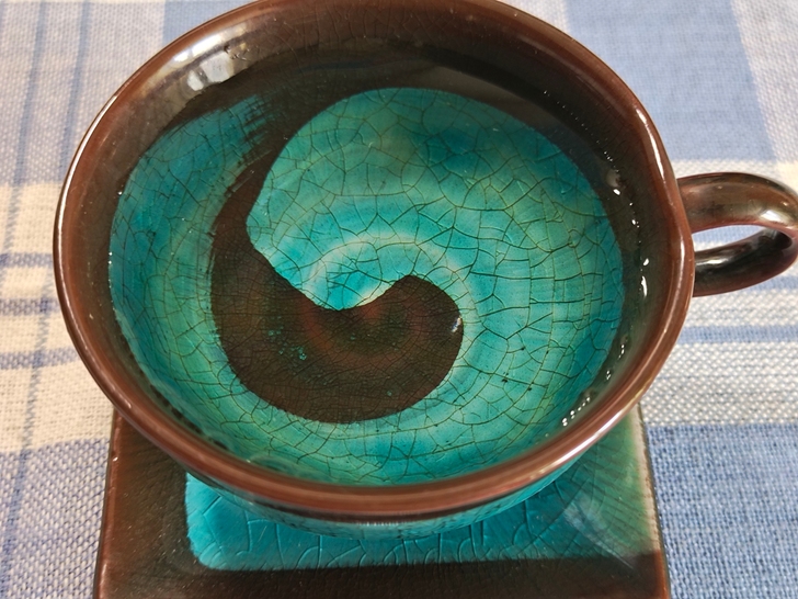 日本匠人手作天然开片湖蓝釉双色窑变红茶咖啡...