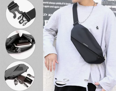 男士腰包暗袋街头运动包多功能大容量胸包斜挎...