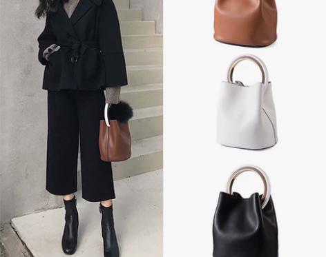 水桶包女韩版2017新款真皮圆环包包简约百...