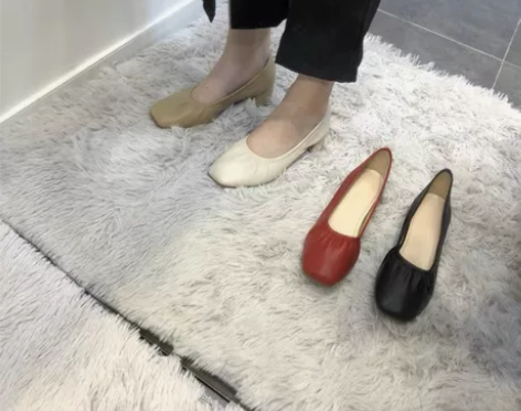 法式软底单鞋粗跟奶奶鞋软皮方头百搭女鞋瑕疵...