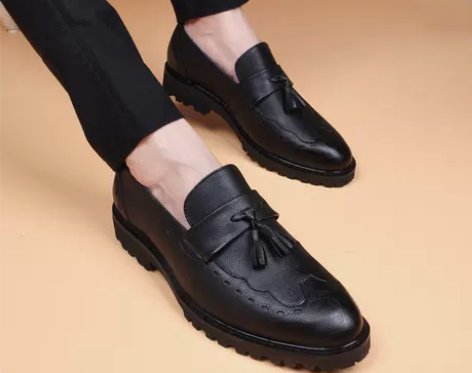 布洛克皮鞋男夏季尖头流苏真皮透气潮流休闲英...