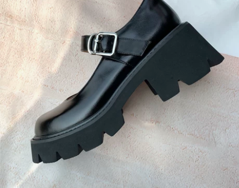 复古厚底玛丽珍鞋女2021春新款一字扣松糕...