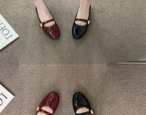 法式复古粗跟漆皮一字扣玛丽珍鞋2022春季...