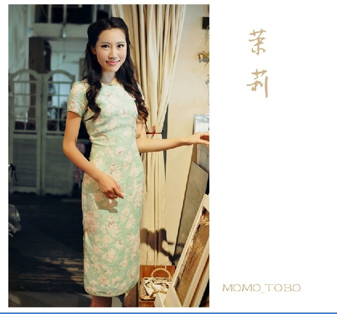 茉茉旗袍2014春夏 短袖小一字领 复古苎...