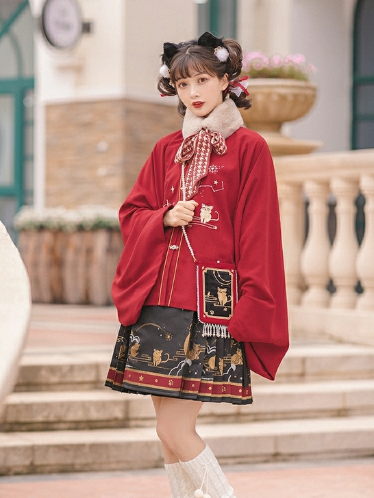 池夏花与酒:喵喵星 明制立领补服百迭裙汉元...