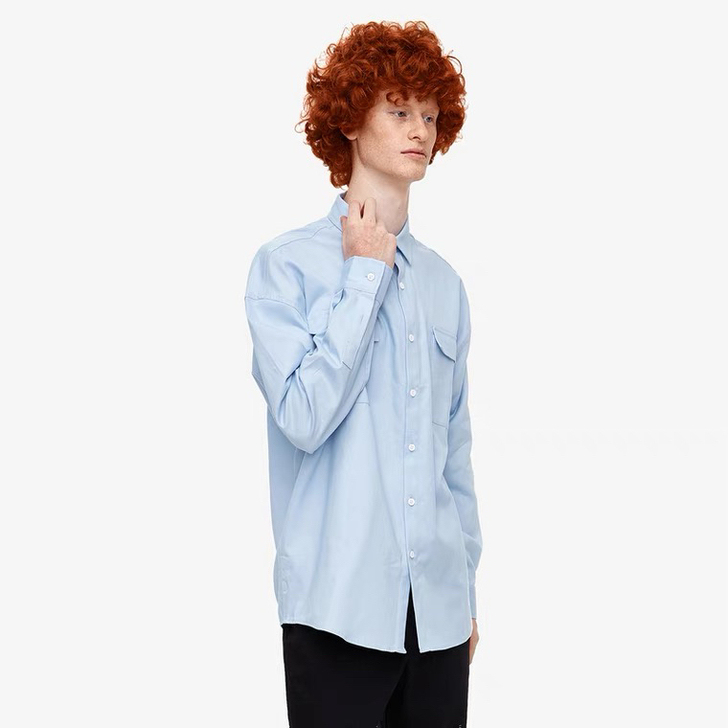 男士衬衫纯色灰蓝色简约素色，XL，成色不错...