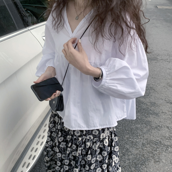 白色衬衫女薄款设计感小众韩版宽松别致小衫百...