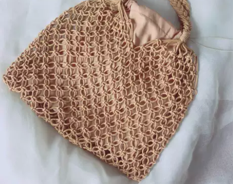 ins网兜包 渔网格编织包女森系单肩镂空草...