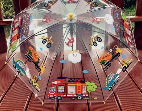 全新包邮消防车工程队透明儿童雨伞直柄自动安...