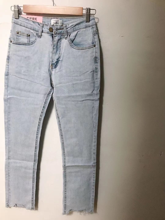 2021年春秋水洗浅蓝性感修身时尚百搭高腰...