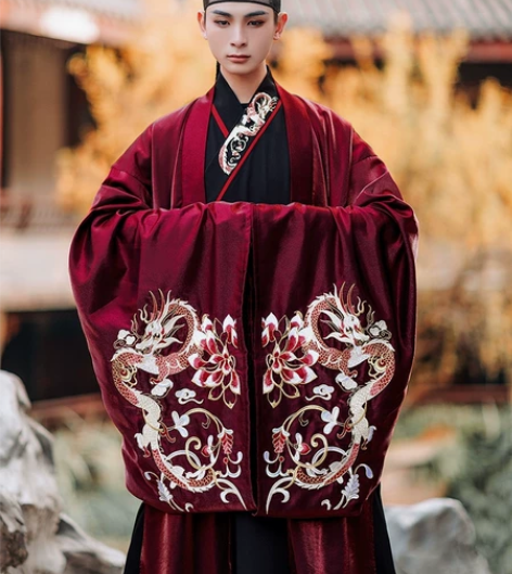 如梦霓裳原创龙傲天春款汉服女情侣绣花披风古...