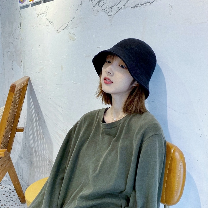 网红款羊毛渔夫帽女秋冬季百搭纯色针织毛线帽...