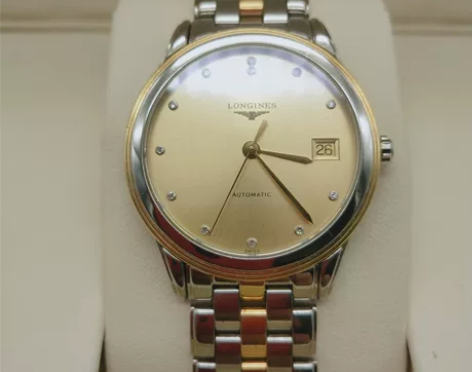 浪琴军旗系列18K黄金精钢原镶时标钻自动机...