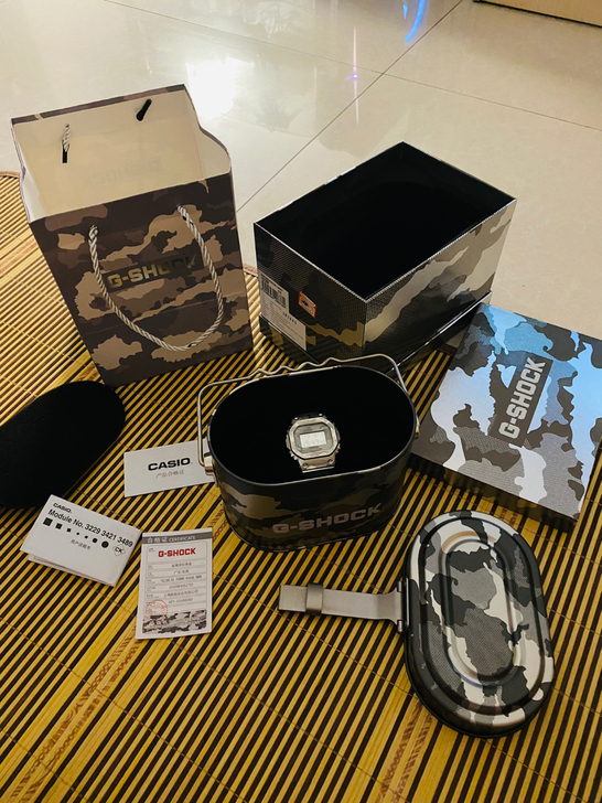 卡西欧小方块G-Shock冰川白迷彩,实体...