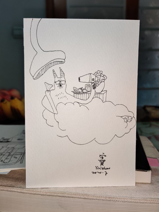 《云服务》  钢笔手绘明信片作品 猫咪画 ...