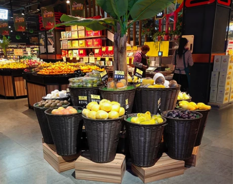 超市水果仿藤编堆头篮果蔬陈列筐塑料托盘编织...