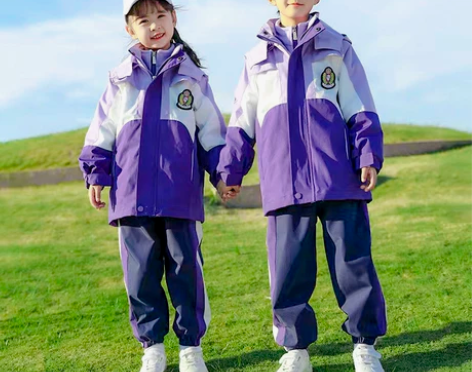 初中小学生儿童校服紫色秋冬季冲锋三件套装